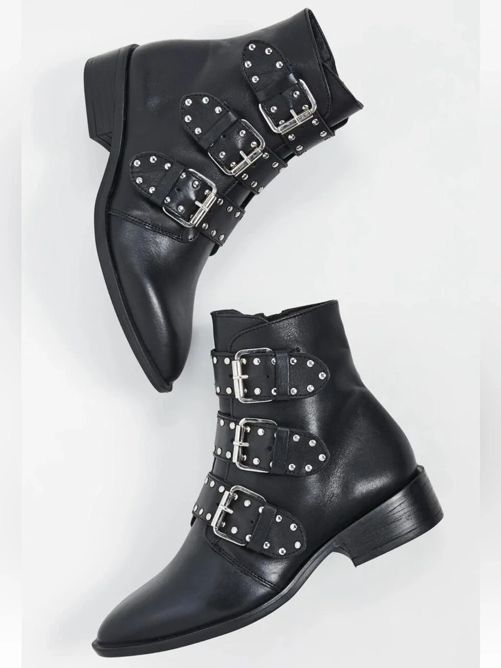 Steven Women's Black Studded Buckle Ankle Boots Size 8.5